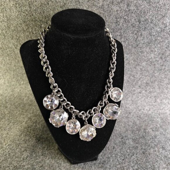Statement Necklace Women’s Clear Gemstone Silver Chain Elegant Formal Style - Picture 1 of 2